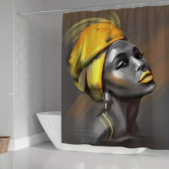 Romantic Gray Yellow African American Women Wearing Hijabs Shower Curtain Set