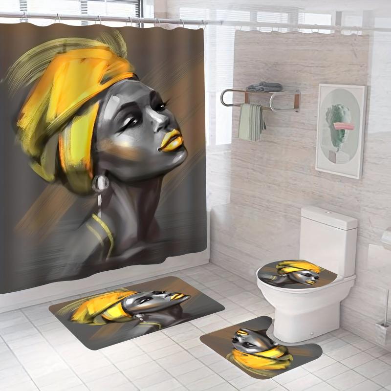 Romantic Gray Yellow African American Women Wearing Hijabs Shower Curtain Set