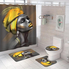 Romantic Gray Yellow African American Women Wearing Hijabs Shower Curtain Set