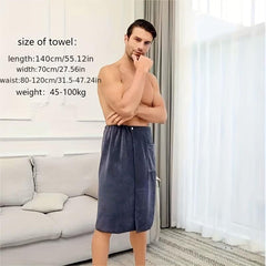 Men's Wearable Bath Towel Microfiber Elastic Band Soft Absorbent Shower Skirt
