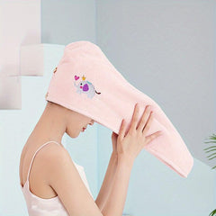 Embroidered Hair Towel Soft Hair Drying Cap With Button