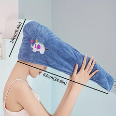 Embroidered Hair Towel Soft Hair Drying Cap With Button