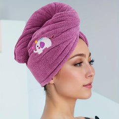 Embroidered Hair Towel Soft Hair Drying Cap With Button