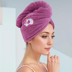 Embroidered Hair Towel Soft Hair Drying Cap With Button