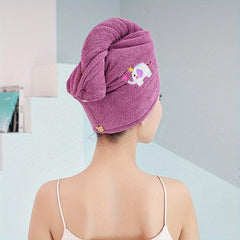 Embroidered Hair Towel Soft Hair Drying Cap With Button