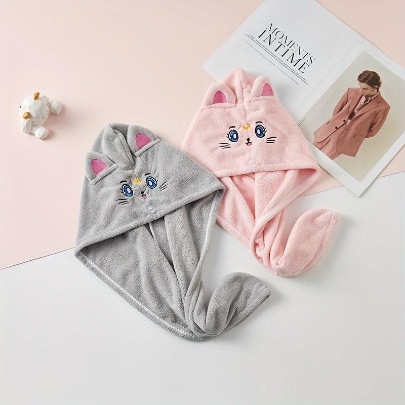 Cartoon Embroidery Hair Towel, Soft Hair Drying Cap, Absorbent Hair Wrap Towel
