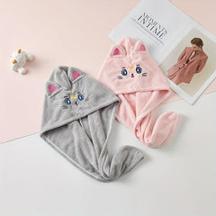 Cartoon Embroidery Hair Towel, Soft Hair Drying Cap, Absorbent Hair Wrap Towel
