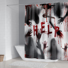 Halloween Shower Curtain Blood Handprint Figure Pattern Decoration