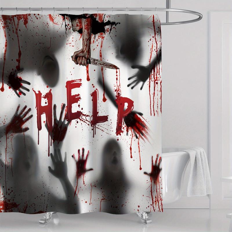 Halloween Shower Curtain Blood Handprint Figure Pattern Decoration