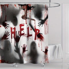 Halloween Shower Curtain Blood Handprint Figure Pattern Decoration
