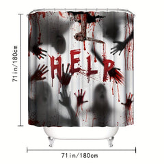Halloween Shower Curtain Blood Handprint Figure Pattern Decoration