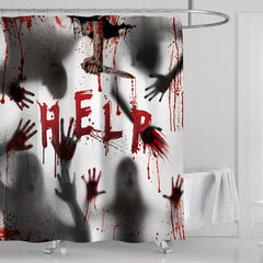 Halloween Shower Curtain Blood Handprint Figure Pattern Decoration