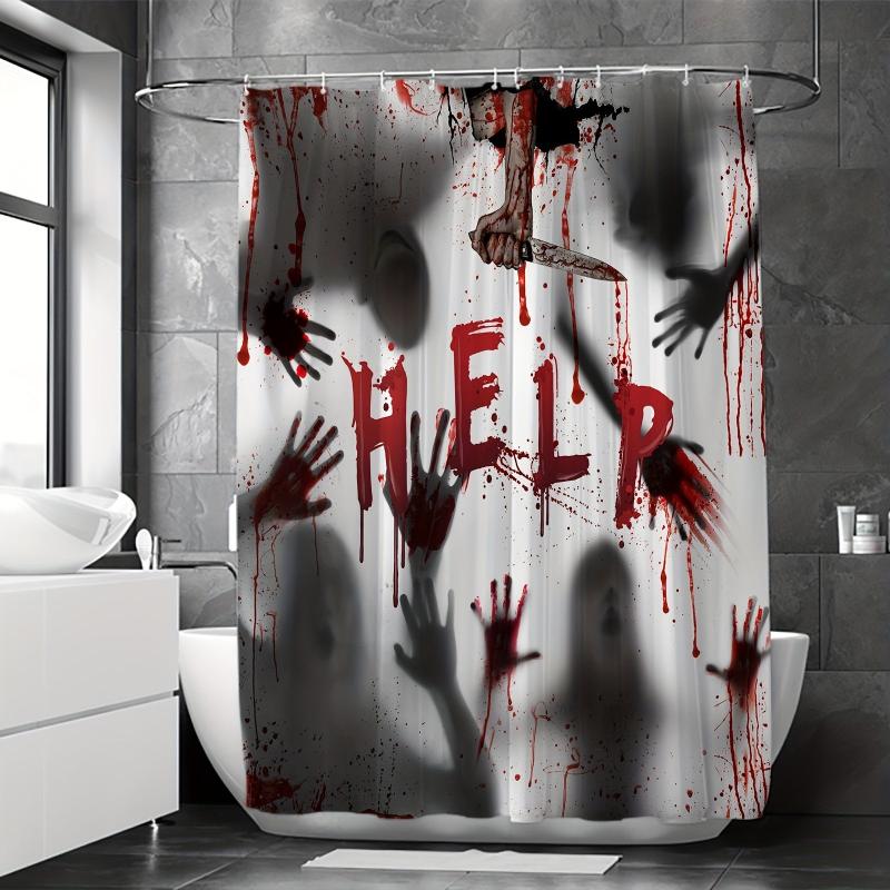 Halloween Shower Curtain Blood Handprint Figure Pattern Decoration