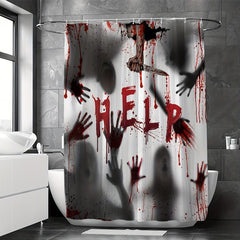 Halloween Shower Curtain Blood Handprint Figure Pattern Decoration