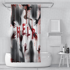 Halloween Shower Curtain Blood Handprint Figure Pattern Decoration
