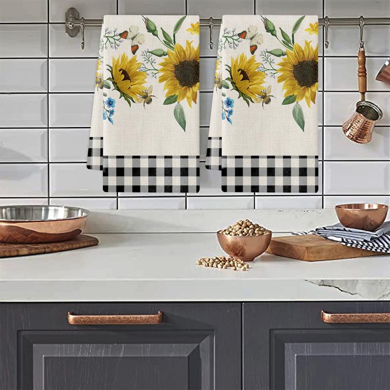 Sunflowers Themed Dish Towels Soft Absorbent Fingertip Towel