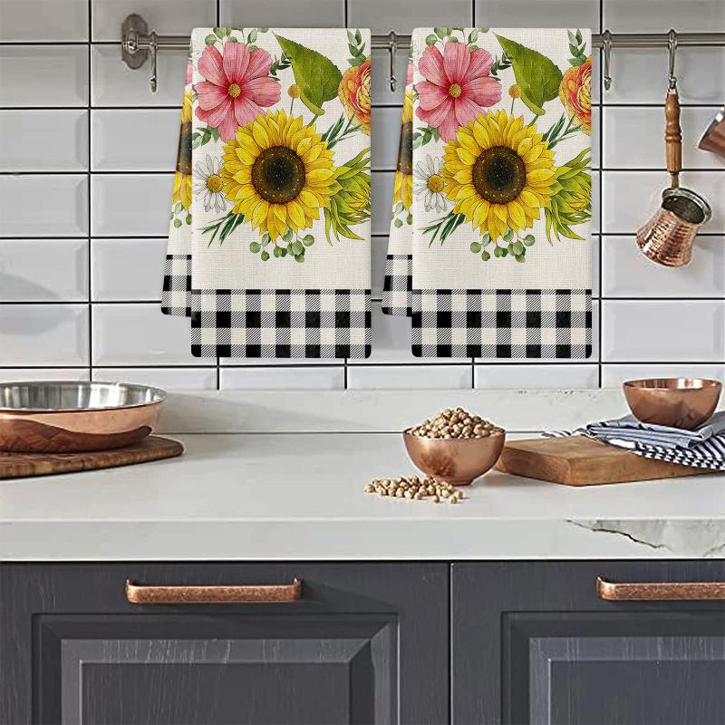 Sunflowers Themed Dish Towels Soft Absorbent Fingertip Towel