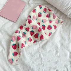 Strawberry Pattern Hair Drying Cap for Women Quick Drying Shower Cap
