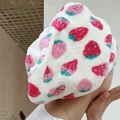 Strawberry Pattern Hair Drying Cap for Women Quick Drying Shower Cap