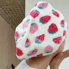 Strawberry Pattern Hair Drying Cap for Women Quick Drying Shower Cap