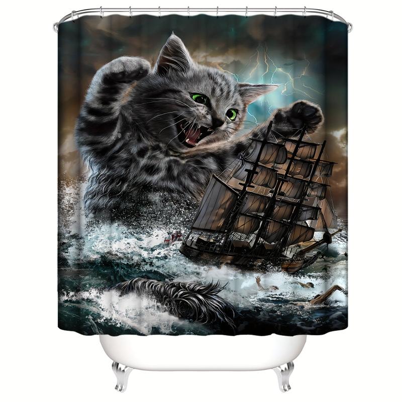 Waterproof Cat Shower Curtain Set with Non-Slip Bathroom Rug - 71x71 Inches