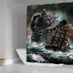 Waterproof Cat Shower Curtain Set with Non-Slip Bathroom Rug - 71x71 Inches
