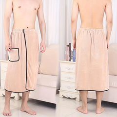 Men's Coral Fleece Bath Skirt Soft Absorbent Shower Wrap Towel