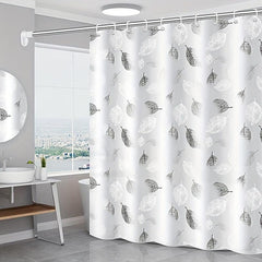 Gray Leaf Print Shower Curtain Watercolor Painting Decorative Curtain