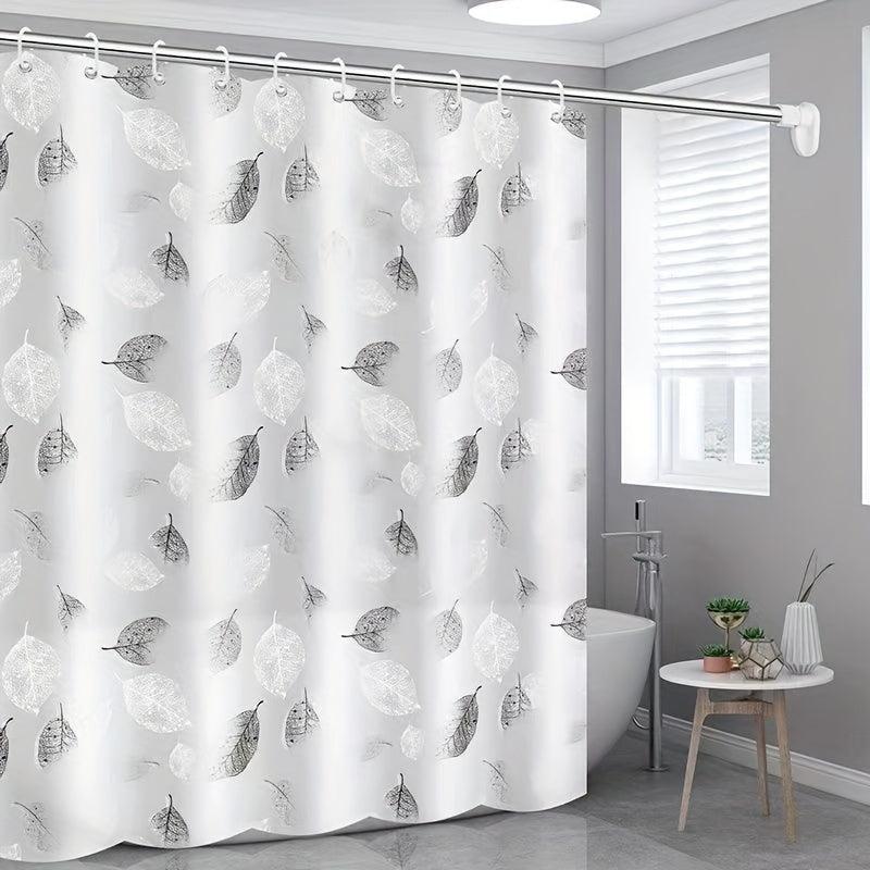 Gray Leaf Print Shower Curtain Watercolor Painting Decorative Curtain