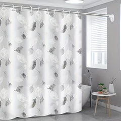 Gray Leaf Print Shower Curtain Watercolor Painting Decorative Curtain