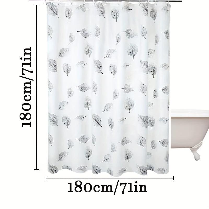 Gray Leaf Print Shower Curtain Watercolor Painting Decorative Curtain