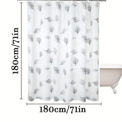 Gray Leaf Print Shower Curtain Watercolor Painting Decorative Curtain