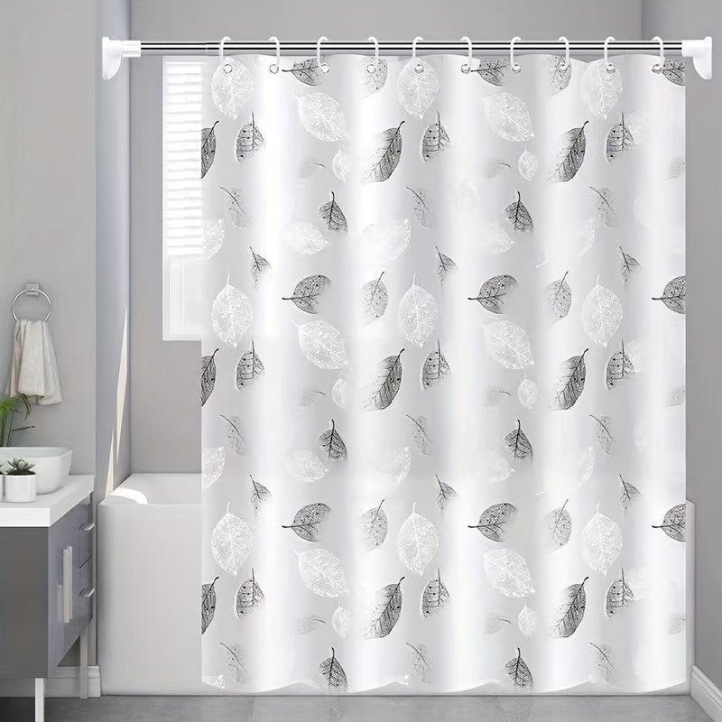 Gray Leaf Print Shower Curtain Watercolor Painting Decorative Curtain