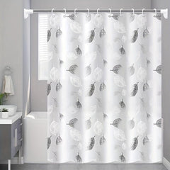 Gray Leaf Print Shower Curtain Watercolor Painting Decorative Curtain