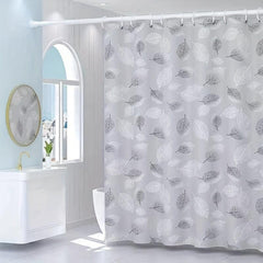 Gray Leaf Print Shower Curtain Watercolor Painting Decorative Curtain