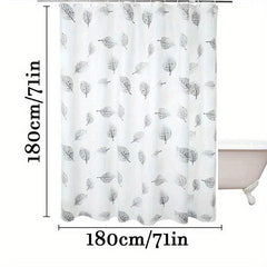 Gray Leaf Print Shower Curtain Watercolor Painting Decorative Curtain