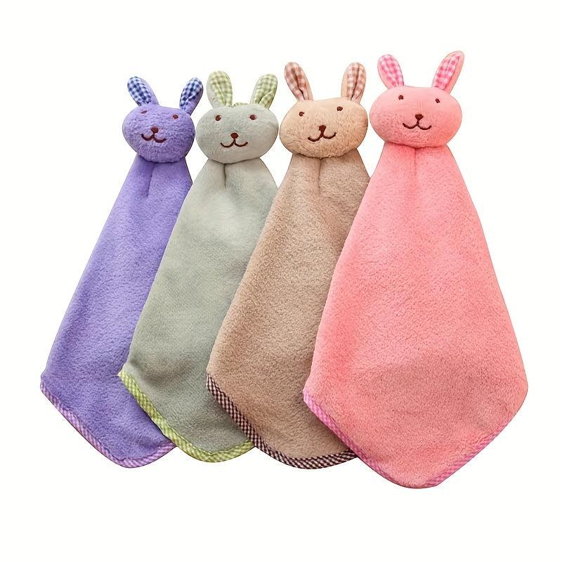 Soft Coral Velvet Hand Towel with Rabbit Pattern for Bathroom and Kitchen Use