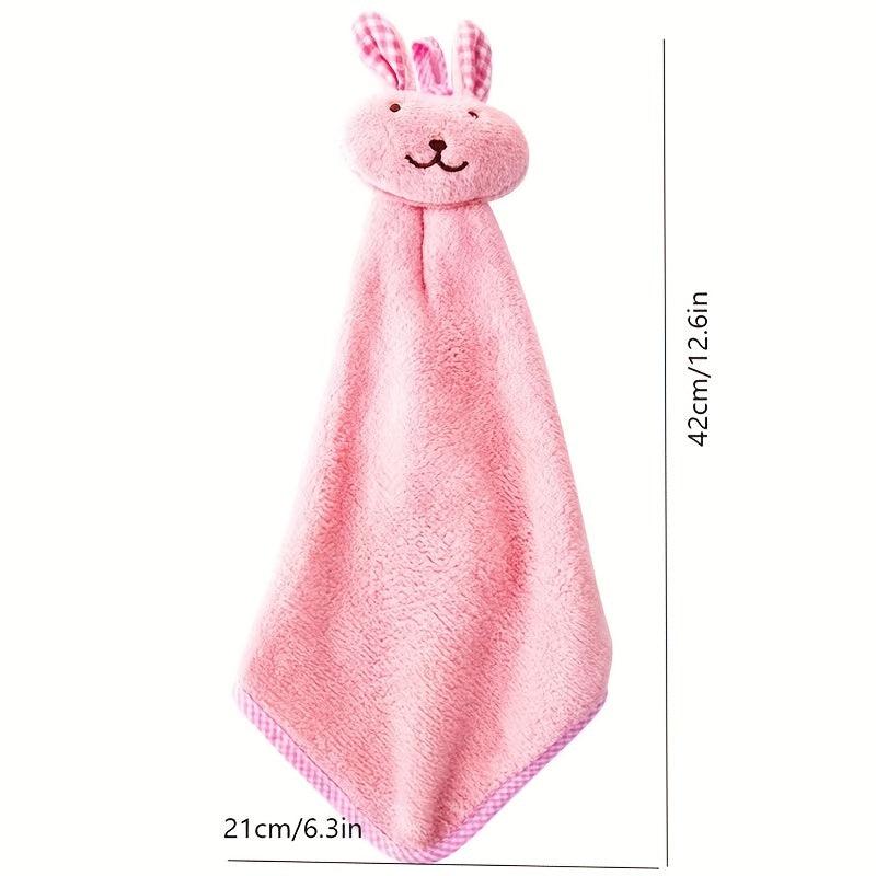 Soft Coral Velvet Hand Towel with Rabbit Pattern for Bathroom and Kitchen Use