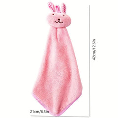 Soft Coral Velvet Hand Towel with Rabbit Pattern for Bathroom and Kitchen Use