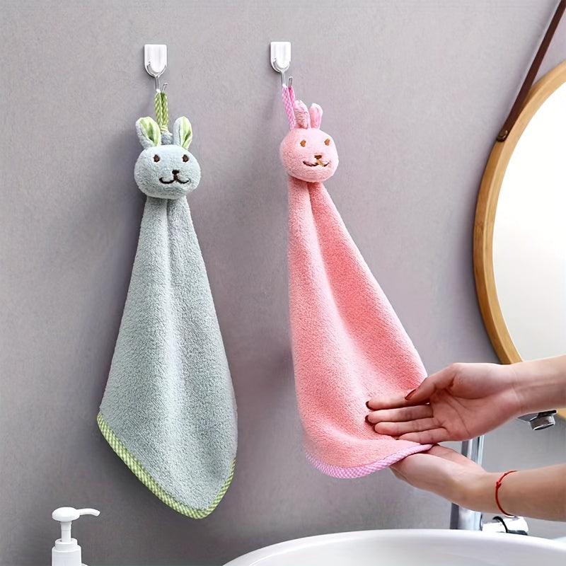 Soft Coral Velvet Hand Towel with Rabbit Pattern for Bathroom and Kitchen Use