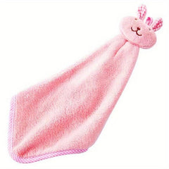 Soft Coral Velvet Hand Towel with Rabbit Pattern for Bathroom and Kitchen Use