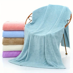 Soft Coral Fleece Bath Towel - Solid & Absorbent - Home Bathroom Supplies