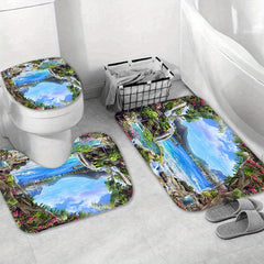 Landscape Shower Curtain & Mats Set with Hooks