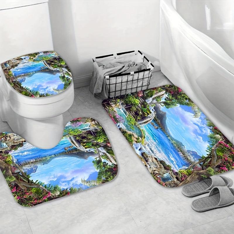 Landscape Shower Curtain & Mats Set with Hooks