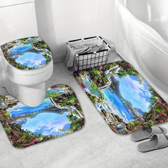 Landscape Shower Curtain & Mats Set with Hooks