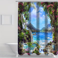 Landscape Shower Curtain & Mats Set with Hooks