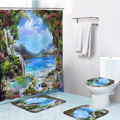 Landscape Shower Curtain & Mats Set with Hooks