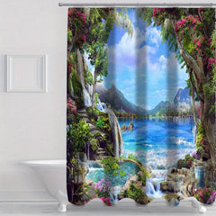 Landscape Shower Curtain & Mats Set with Hooks