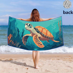 Turtle Printed Microfiber Beach Towel Quick Drying and Soft for Outdoor Travel