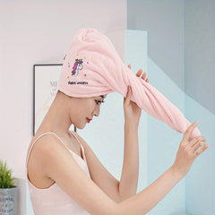 Embroidered Coral Fleece Hair Towel Cap